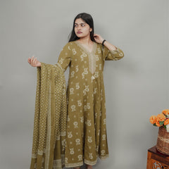 Miramaar Women's Green Anarkali Adda Work Kurta Dupatta Set