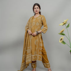 Miramaar Women's Mustard Straight Adda Work Kurta Dupatta Set
