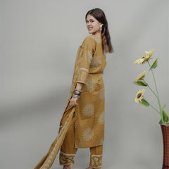 Miramaar Women's Mustard Straight Adda Work Kurta Dupatta Set