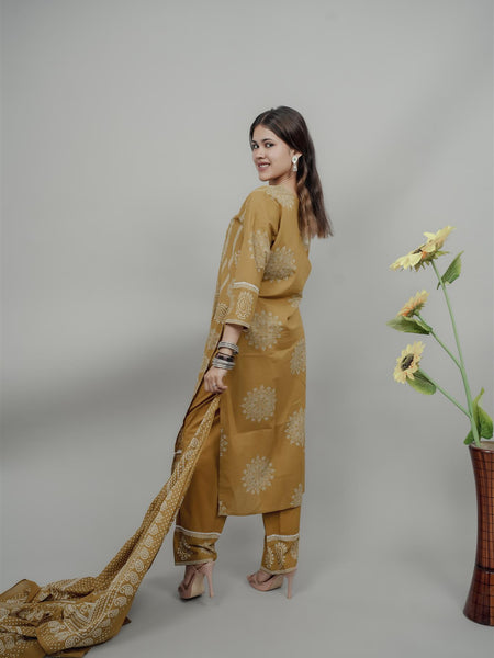 Miramaar Women's Mustard Straight Adda Work Kurta Dupatta Set