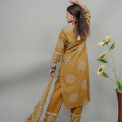 Miramaar Women's Mustard Straight Adda Work Kurta Dupatta Set