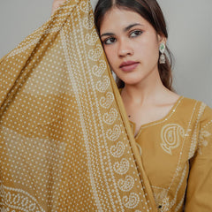 Miramaar Women's Mustard Straight Adda Work Kurta Dupatta Set