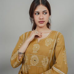 Miramaar Women's Mustard Straight Adda Work Kurta Dupatta Set