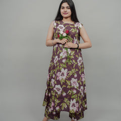 Miramaar Women's Mauve Cotton Round Neck Floral Co-ords