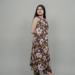 Miramaar Women's Mauve Cotton Round Neck Floral Co-ords