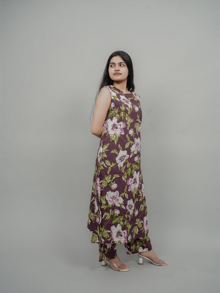 Miramaar Women's Mauve Cotton Round Neck Floral Co-ords