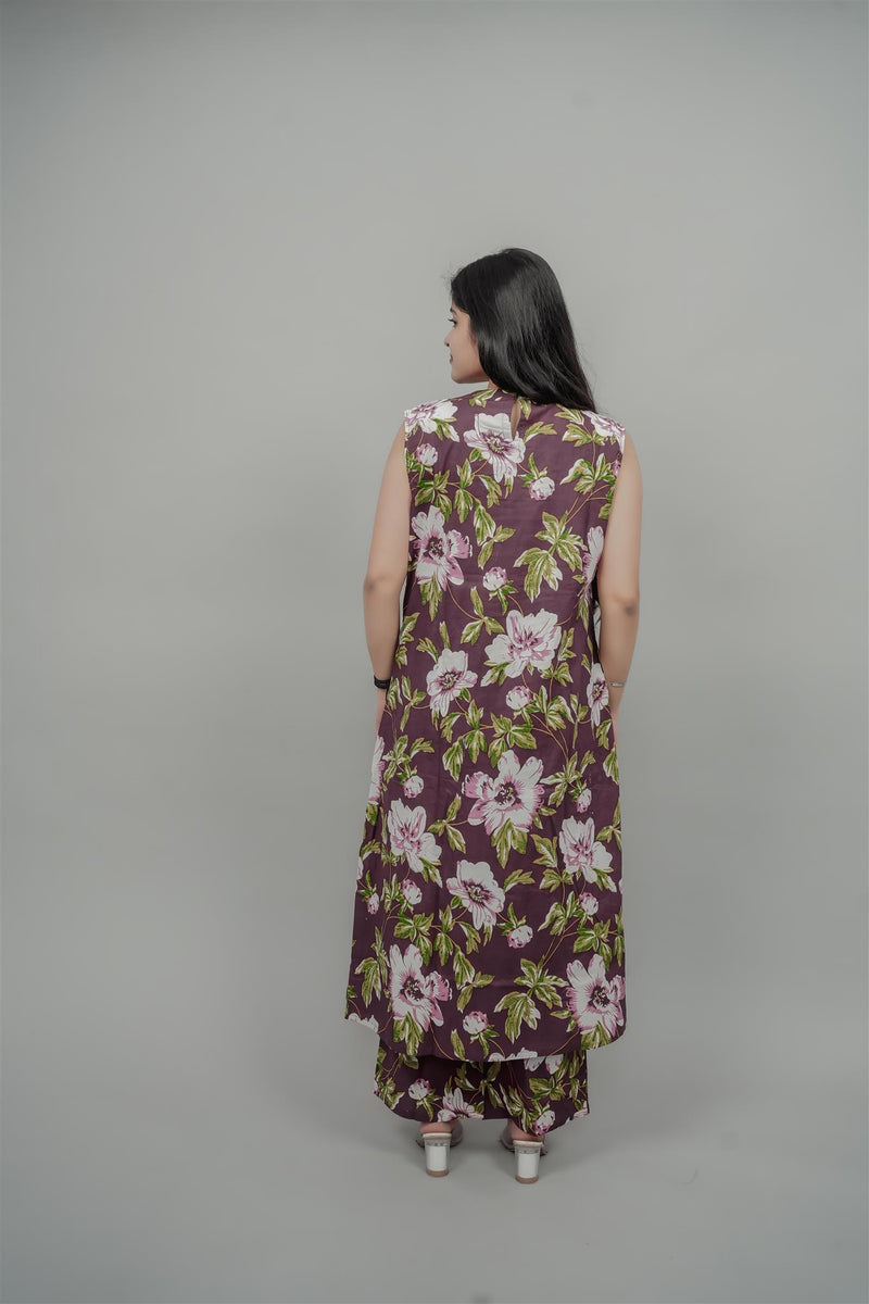 Miramaar Women's Mauve Cotton Round Neck Floral Co-ords