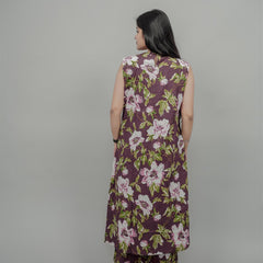 Miramaar Women's Mauve Cotton Round Neck Floral Co-ords