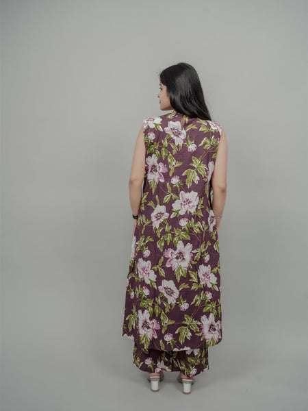 Miramaar Women's Mauve Cotton Round Neck Floral Co-ords