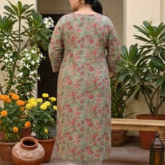 Miramaar Women's Green Printed Cotton Kurti