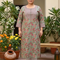Miramaar Women's Green Printed Cotton Kurti