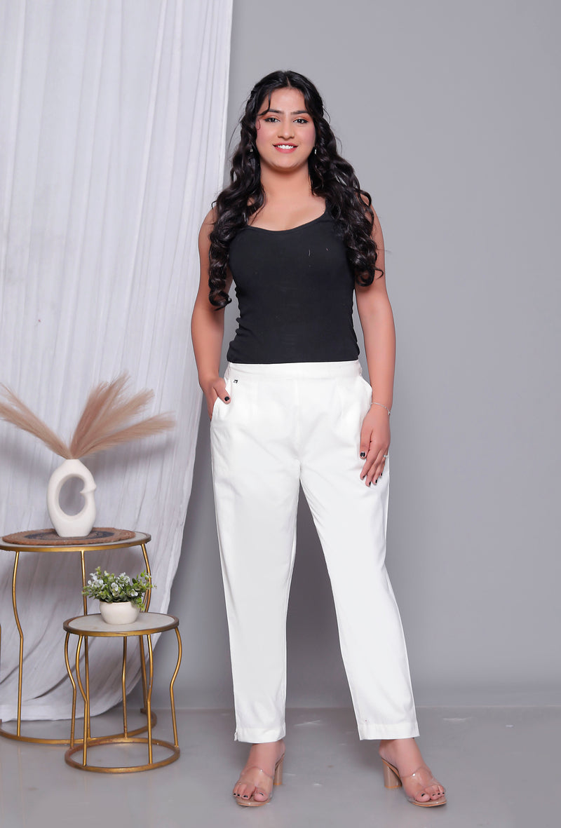 Miramaar Women's White Cotton Straight Pants