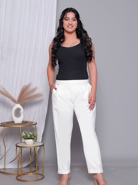 Miramaar Women's White Cotton Straight Pants