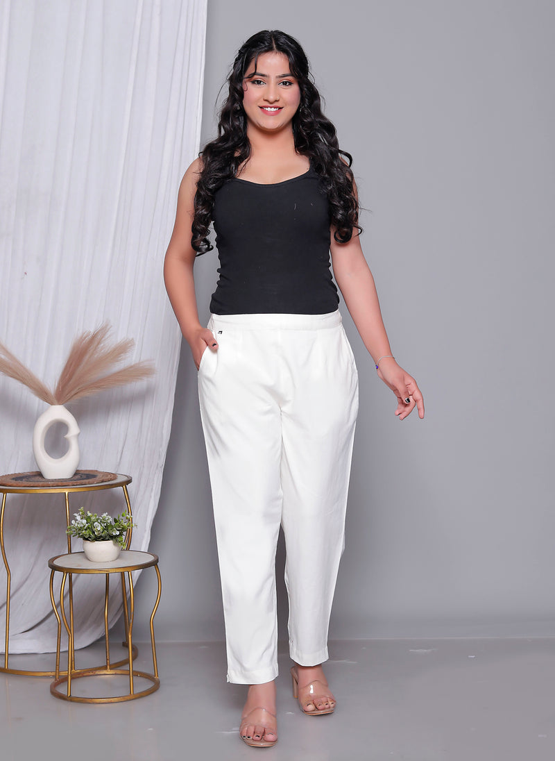 Miramaar Women's White Cotton Straight Pants