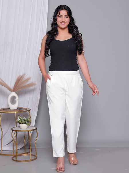 Miramaar Women's White Cotton Straight Pants