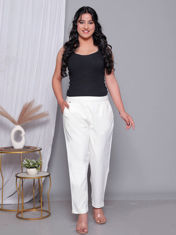 Miramaar Women's White Cotton Straight Pants