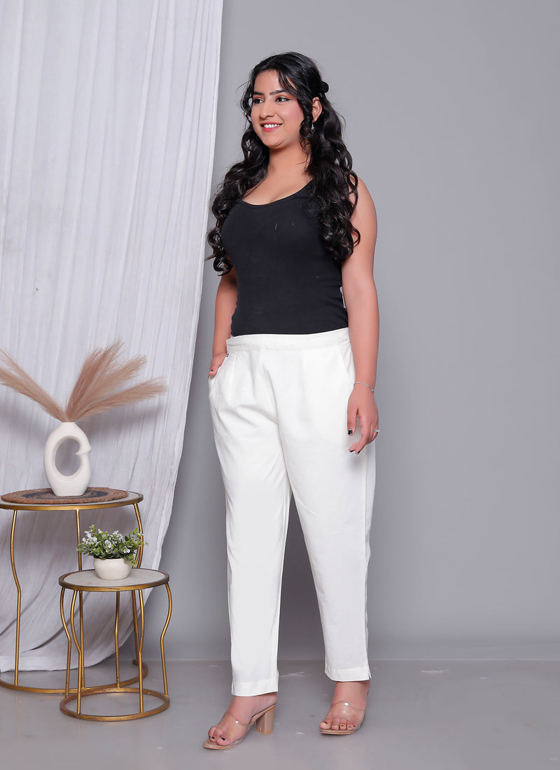 Miramaar Women's White Cotton Straight Pants