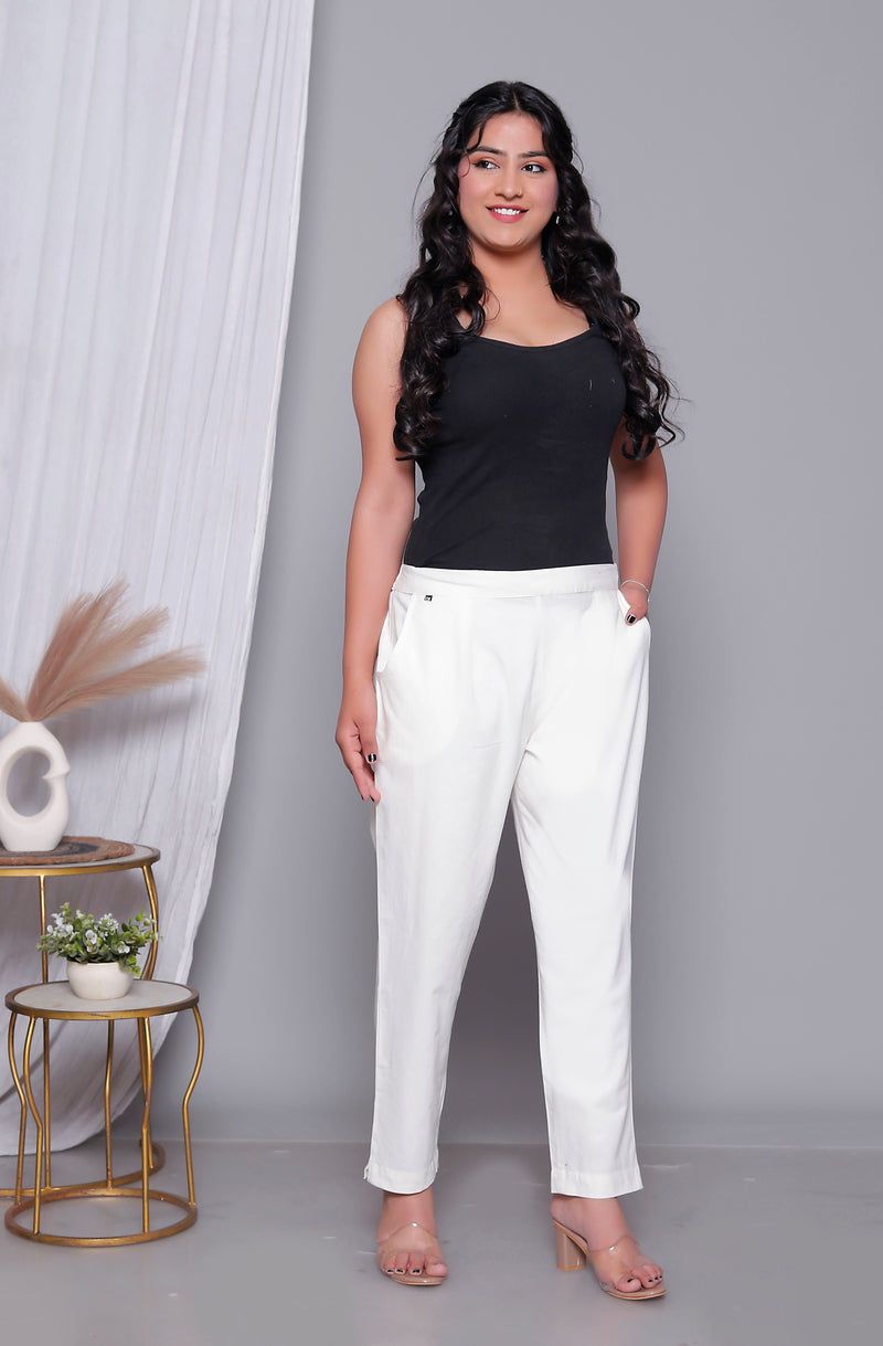Miramaar Women's White Cotton Straight Pants