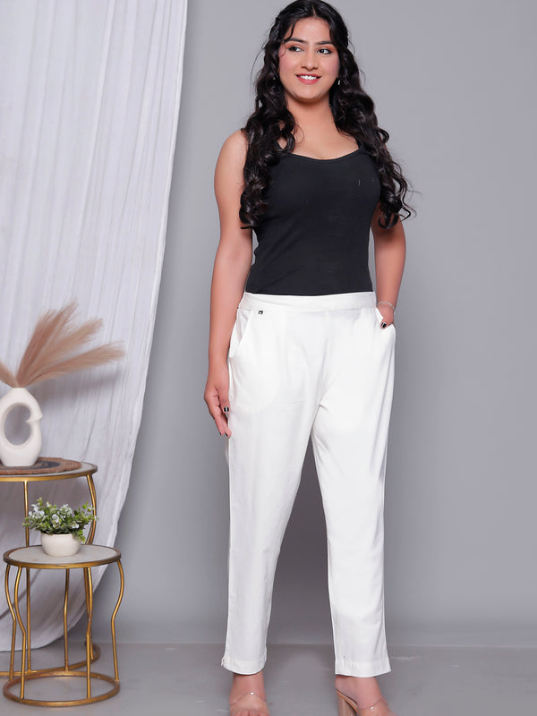 Miramaar Women's White Cotton Straight Pants