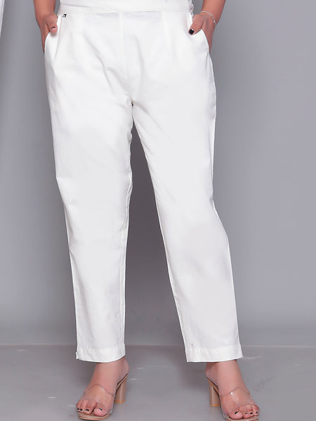 Miramaar Women's White Cotton Straight Pants