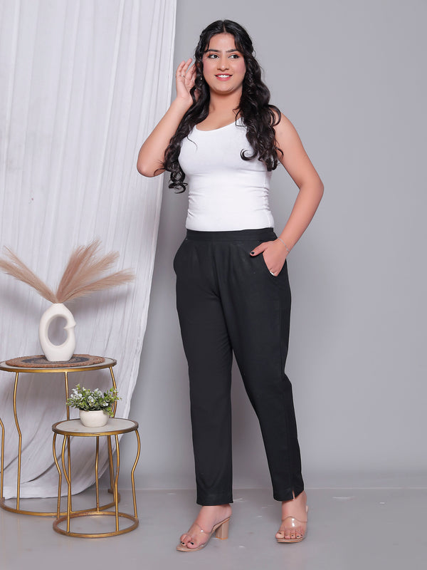 Miramaar Women's Black Cotton Straight Pants