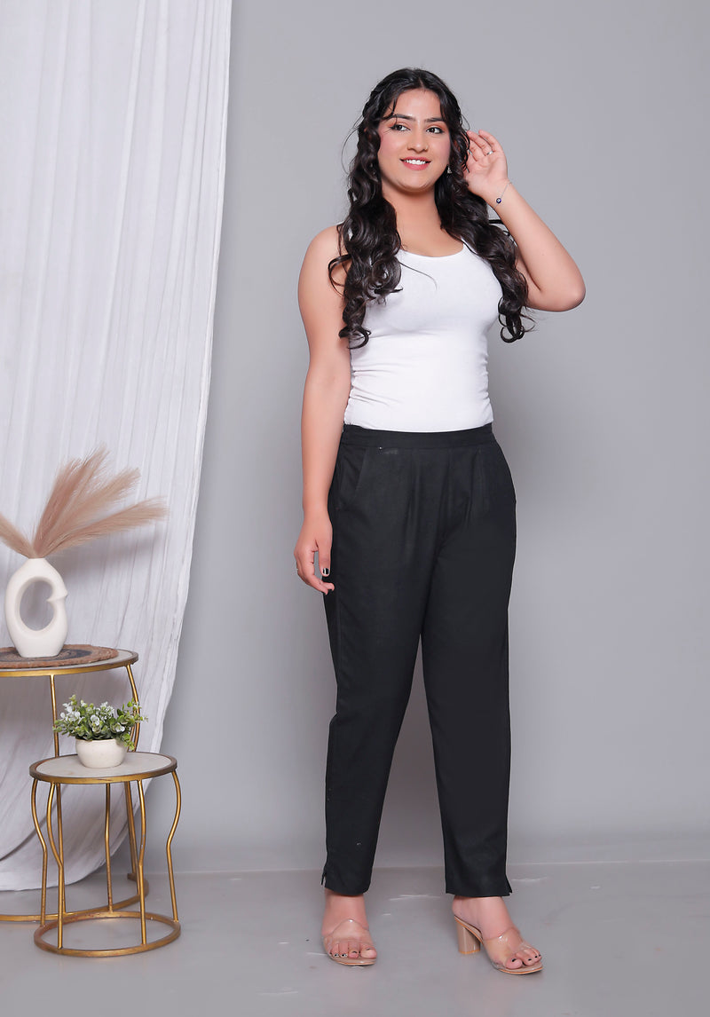 Miramaar Women's Black Cotton Straight Pants