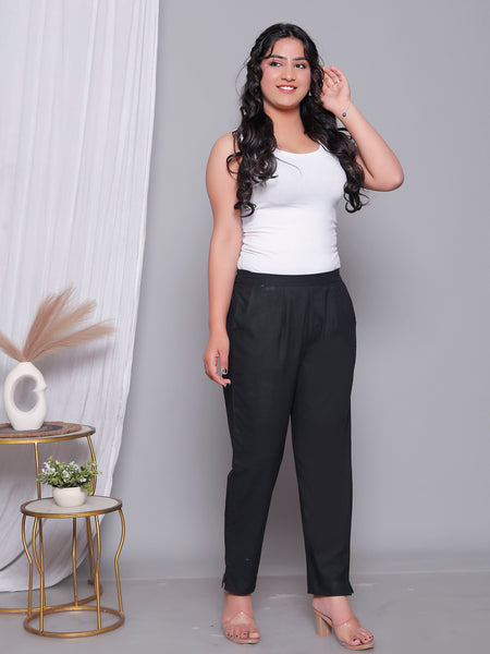 Miramaar Women's Black Cotton Straight Pants