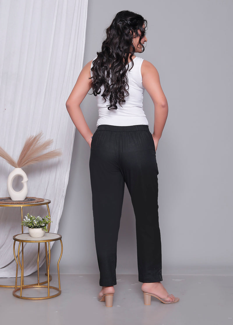 Miramaar Women's Black Cotton Straight Pants