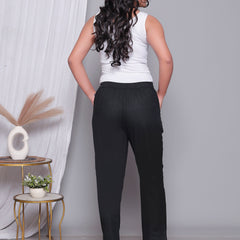 Miramaar Women's Black Cotton Straight Pants