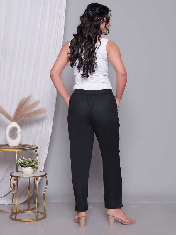 Miramaar Women's Black Cotton Straight Pants