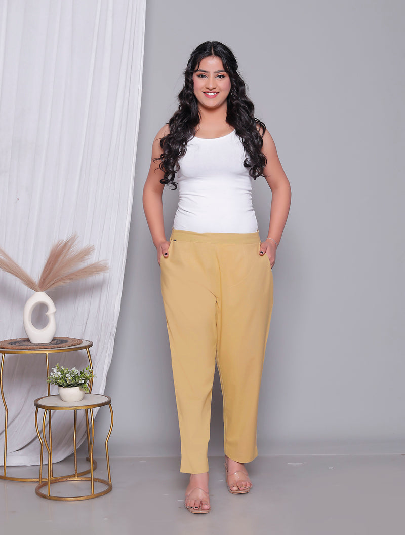 Miramaar Women's Beige Cotton Straight Pants