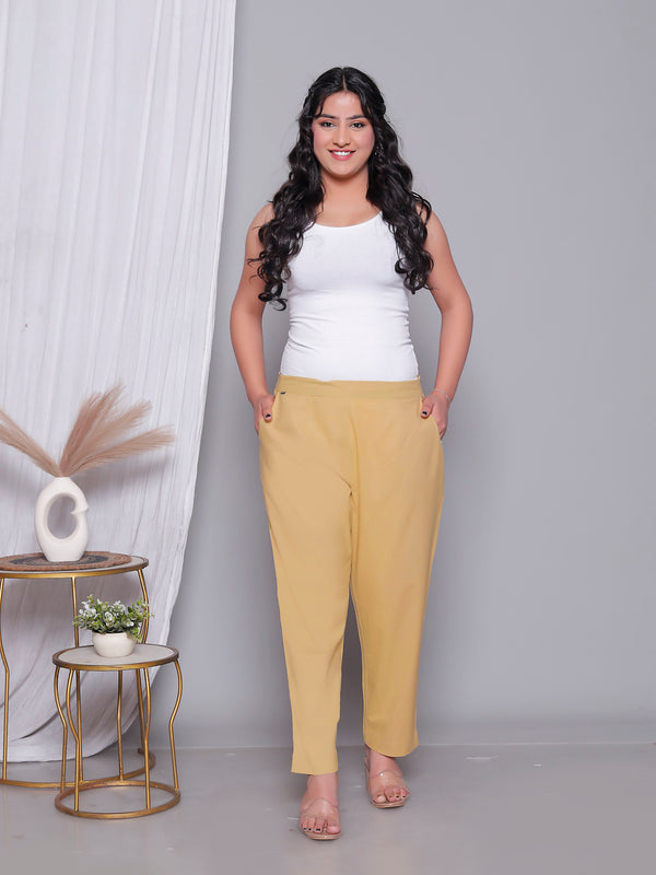 Miramaar Women's Beige Cotton Straight Pants