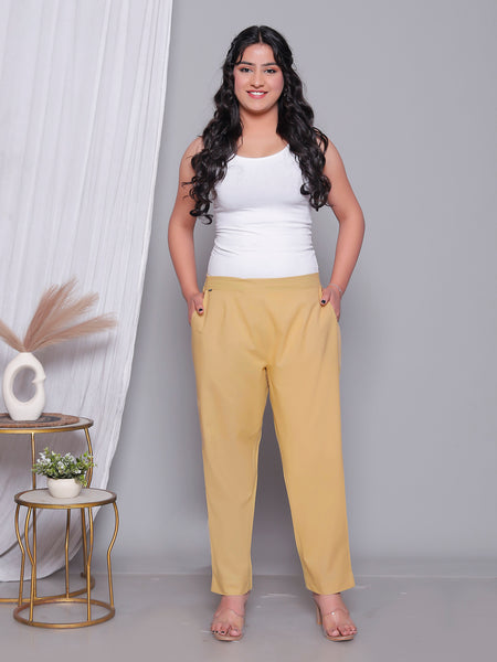 Miramaar Women's Beige Cotton Straight Pants