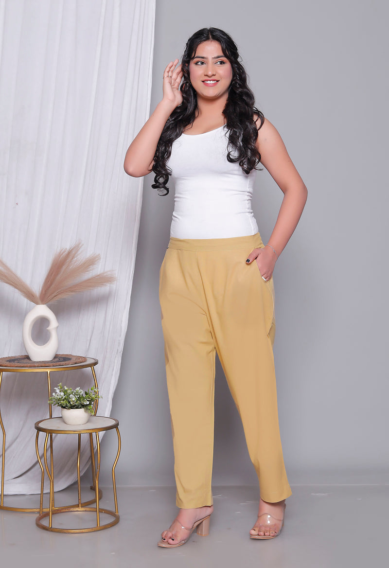 Miramaar Women's Beige Cotton Straight Pants