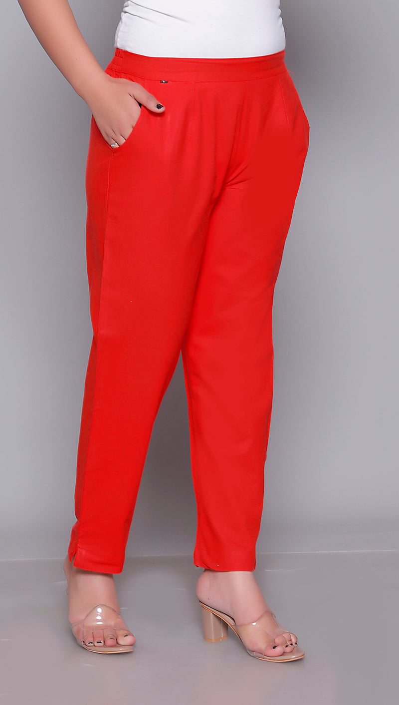 Miramaar Women's Red Cotton Straight Pants