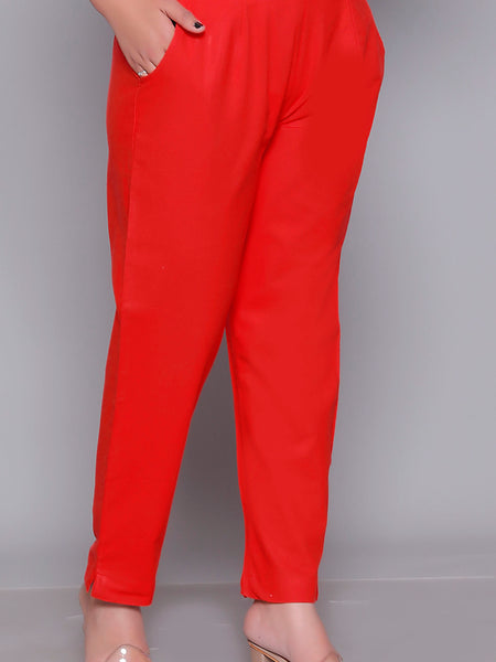 Miramaar Women's Red Cotton Straight Pants