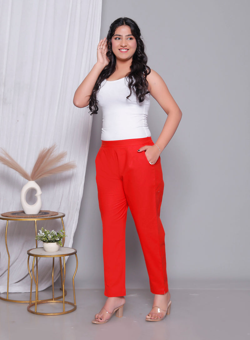 Miramaar Women's Red Cotton Straight Pants