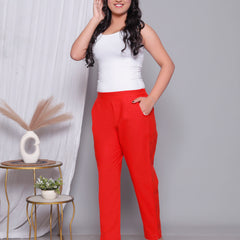 Miramaar Women's Red Cotton Straight Pants