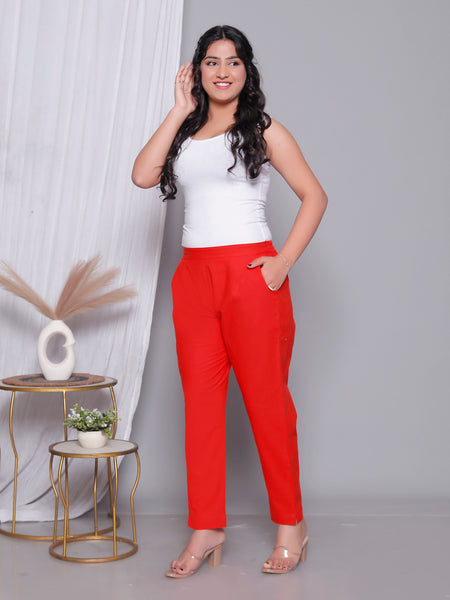 Miramaar Women's Red Cotton Straight Pants