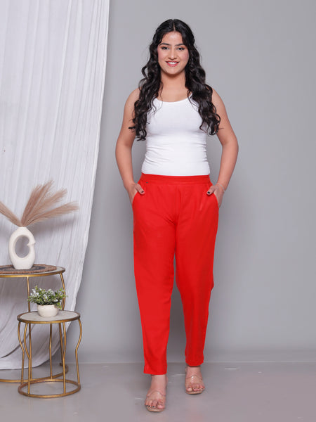 Miramaar Women's Red Cotton Straight Pants