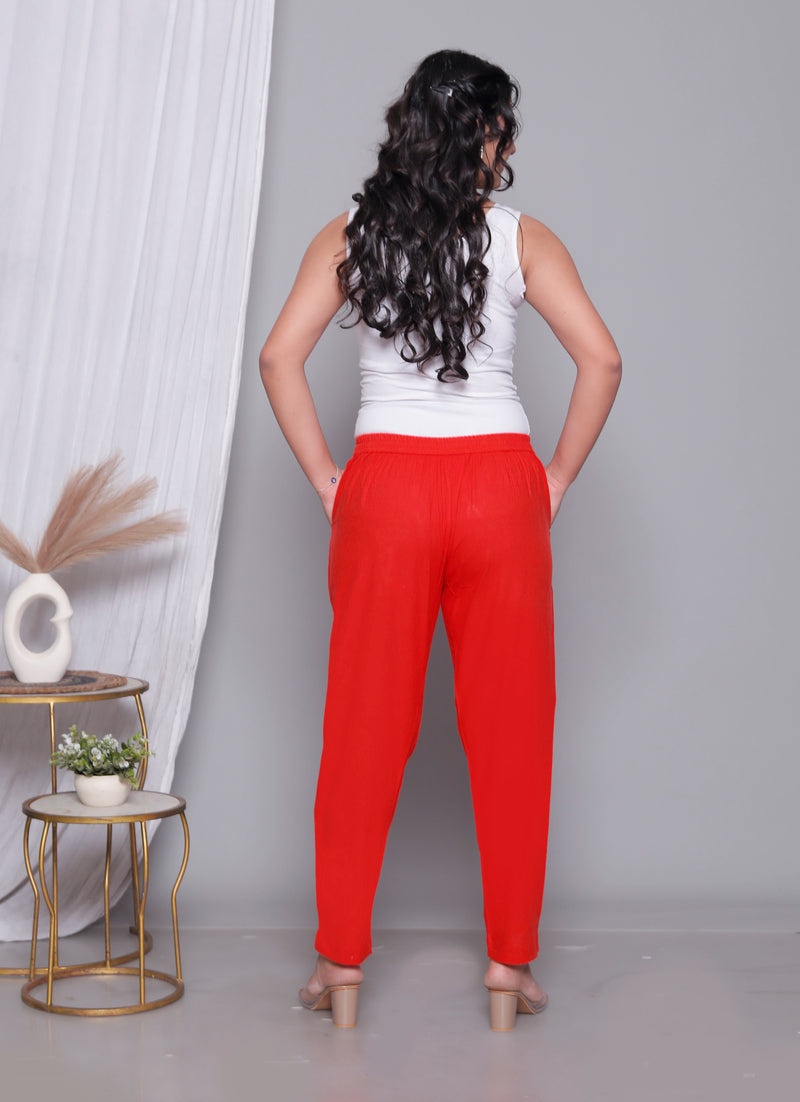 Miramaar Women's Red Cotton Straight Pants