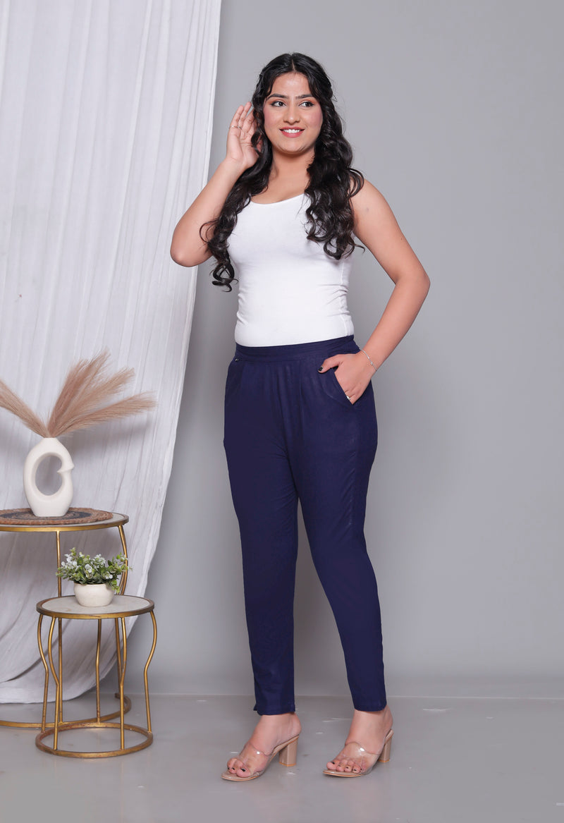 Miramaar Women's Blue Cotton Straight Pants