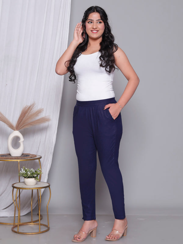 Miramaar Women's Blue Cotton Straight Pants
