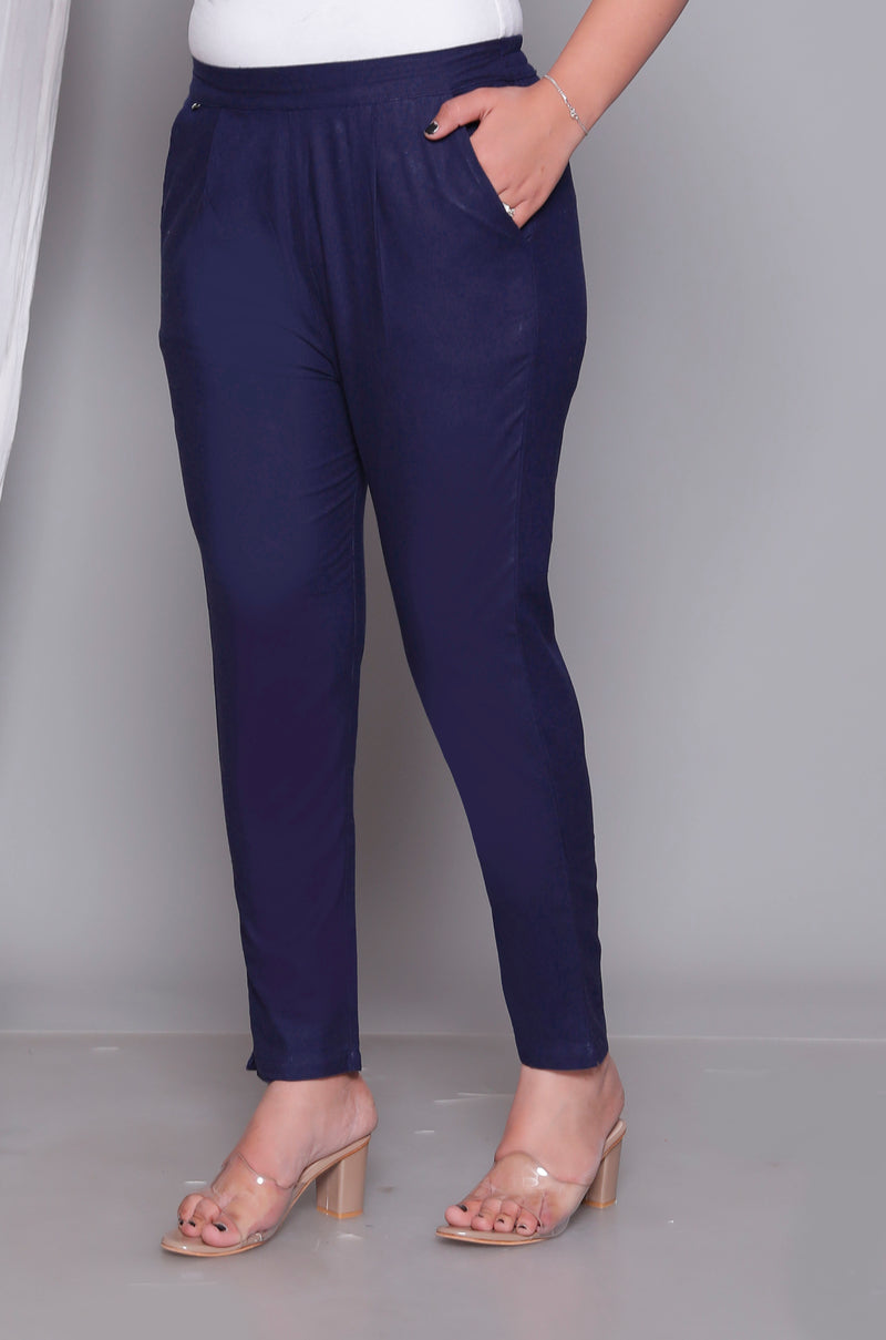 Miramaar Women's Blue Cotton Straight Pants