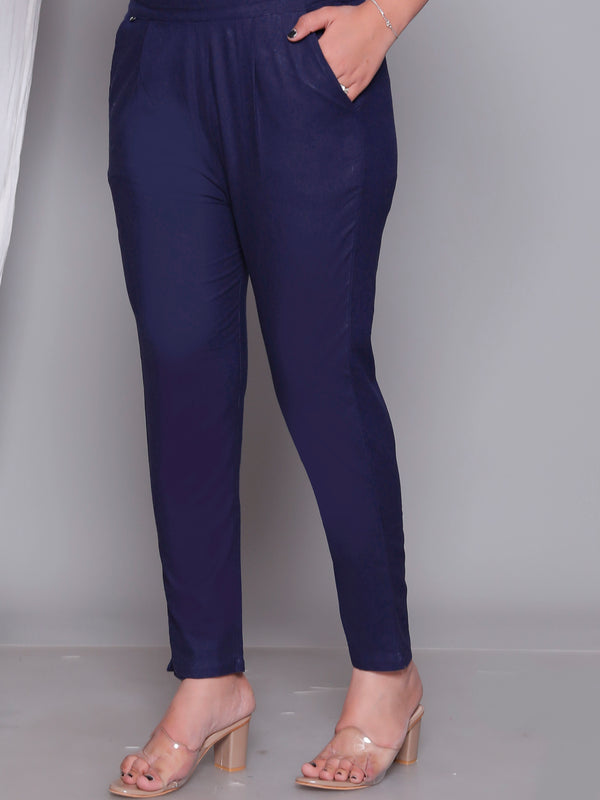 Miramaar Women's Blue Cotton Straight Pants
