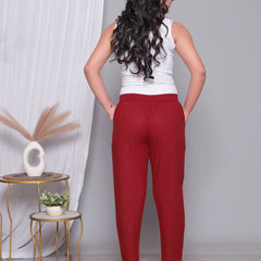 Miramaar Women's Maroon Cotton Straight Pants
