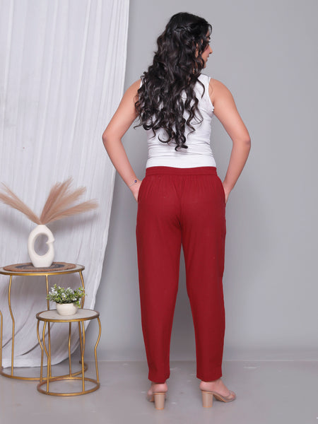 Miramaar Women's Maroon Cotton Straight Pants