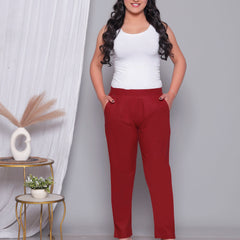 Miramaar Women's Maroon Cotton Straight Pants