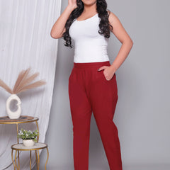 Miramaar Women's Maroon Cotton Straight Pants