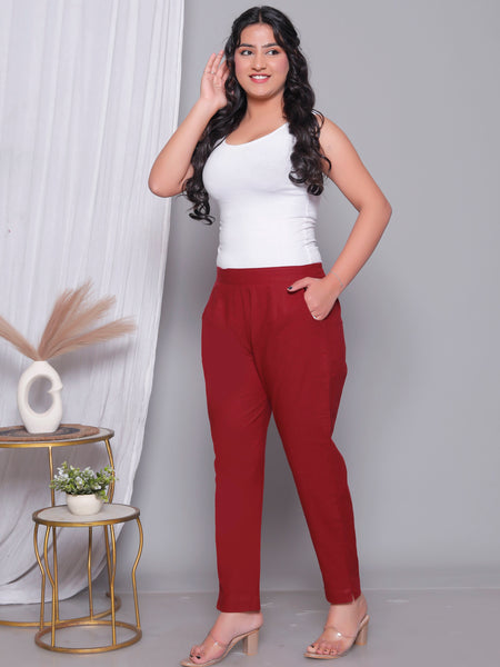 Miramaar Women's Maroon Cotton Straight Pants